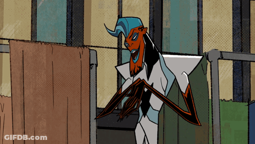 Cartoon Character Next To Recycling Bin GIF
