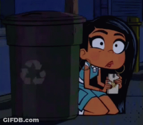 Cartoon Character Next To Recycling Bin GIF
