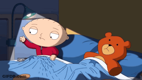 Cartoon Character Next To Teddy Bear GIF