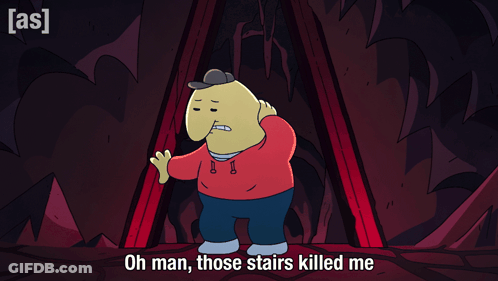 Cartoon Character Oh Man Those Stairs Killed Me GIF