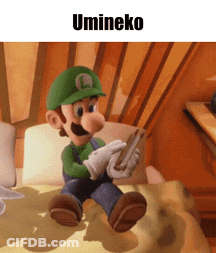 Cartoon Character On Bed Looking At Phone Umineko GIF