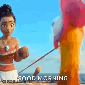 Cartoon Character On Boat Saying Good Morning GIF