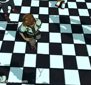 Cartoon Character On Checkered Floor GIF