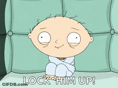 Cartoon Character On Couch Says Lock Him Up GIF
