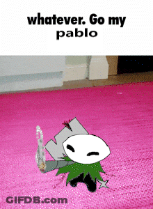 Cartoon Character On Pink Rug Saying Whatever Go My Pablo GIF