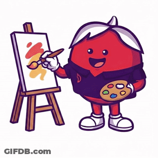 Cartoon Character Painting On Easel With Palette GIF