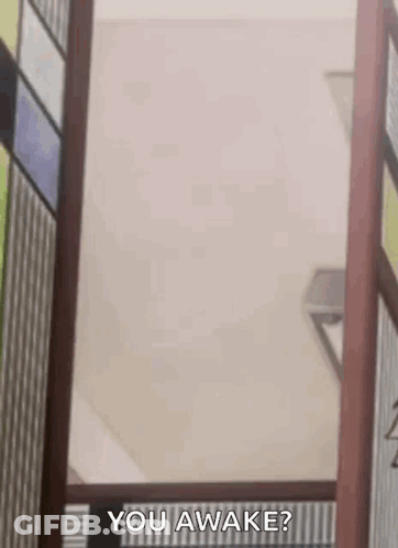 Cartoon Character Peeking Behind Door Says You Awake GIF