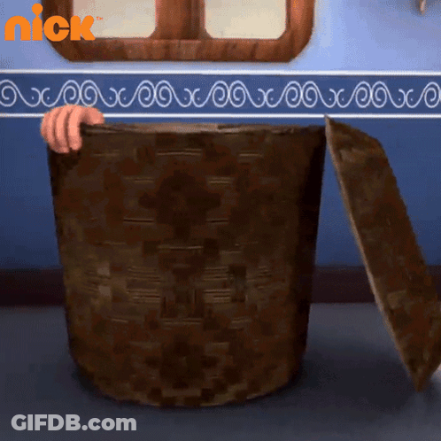 Cartoon Character Peeking From Basket With Nick Logo GIF