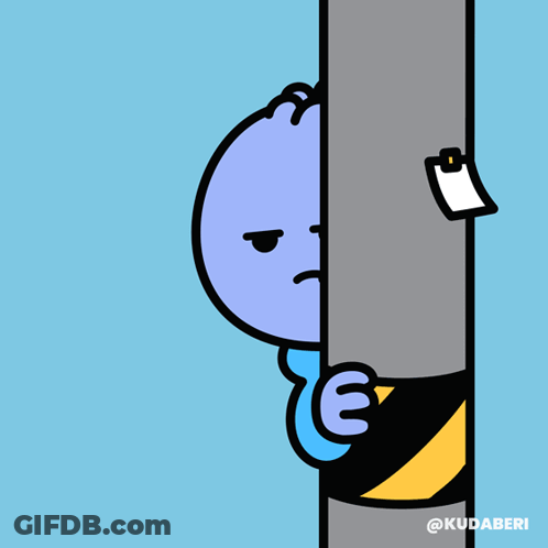 Cartoon Character Peeking From Behind Pole Saying Kudaberi GIF