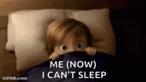 Cartoon Character Peeking From Blanket Saying Can't Sleep GIF