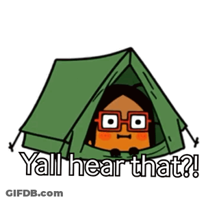 Cartoon Character Peeking From Tent Saying Yall Hear That GIF