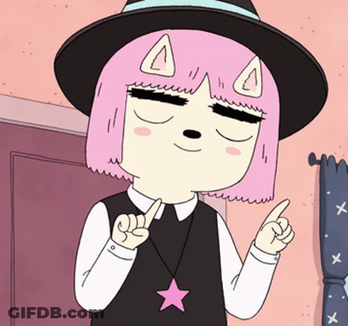 Cartoon Character Pink Hair Black Hat Star Necklace GIF
