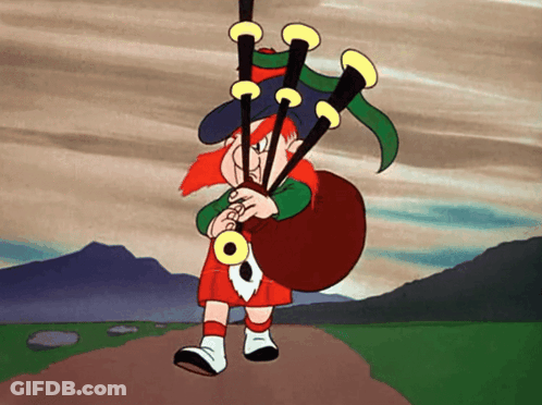 Cartoon Character Playing Bagpipe On Path GIF