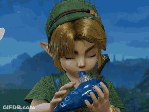 Cartoon Character Playing Blue Ocarina GIF