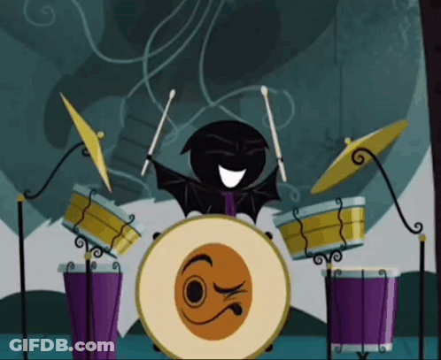 Cartoon Character Playing Drums With Bat GIF