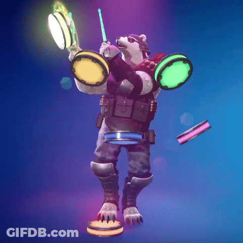 Cartoon Character Playing Drums With Tambourine GIF