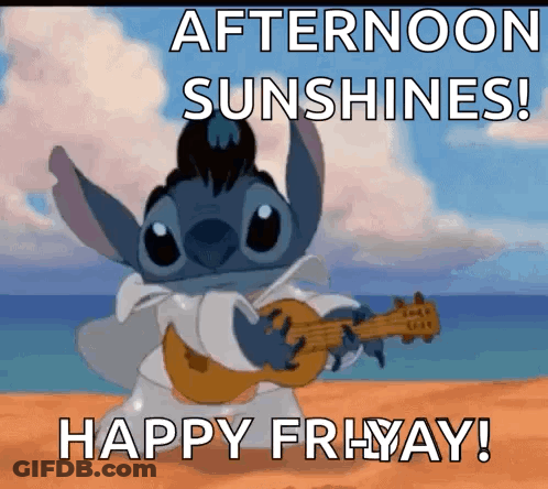 Cartoon Character Playing Guitar On Beach Afternoon Sunshines! Happy Friday! GIF