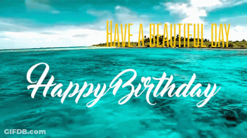 Cartoon Character Playing Guitar On Beach Says Rockin Birthday GIF