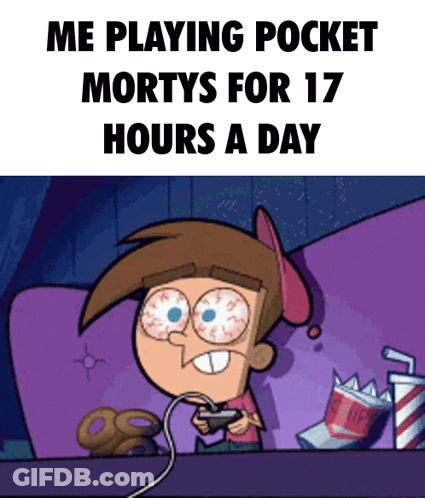 Cartoon Character Playing Pocket Mortys GIF
