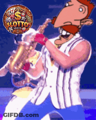 Cartoon Character Playing Saxophone In Front Of Lottery Sign GIF