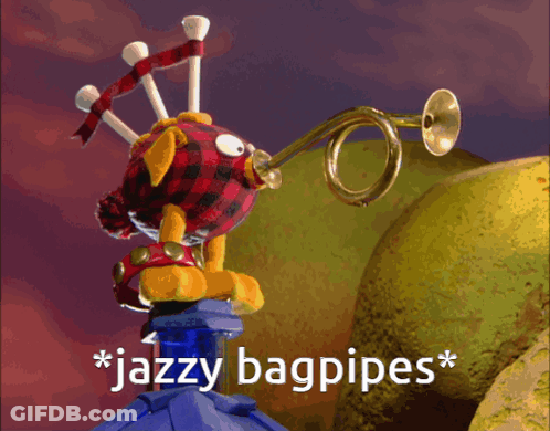 Cartoon Character Playing Trumpet Jazzy Bagpipes GIF