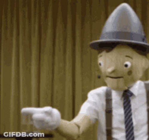 Cartoon Character Pointing With Hat And Suspenders GIF