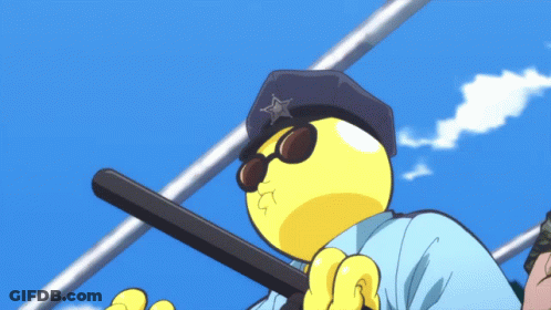 Cartoon Character Police Hat Sunglasses Holding Bat GIF