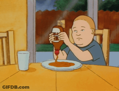 Cartoon Character Pouring Ketchup Into Plate GIF
