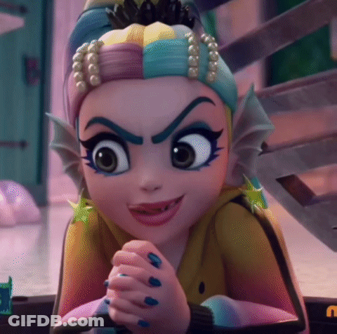 Cartoon Character Rainbow Hair And Blue Nails GIF