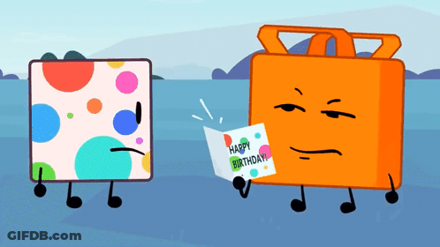 Cartoon Character Reading Birthday Card GIF