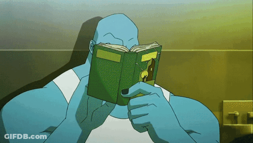 Cartoon Character Reading Book Called A Few Dollars GIF