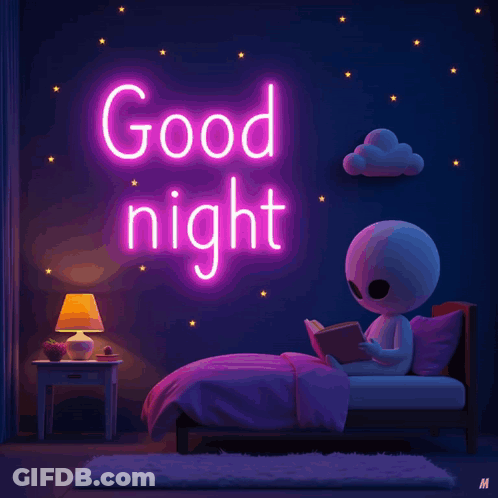Cartoon Character Reading Book Good Night GIF