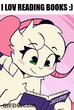 Cartoon Character Reading Book Saying I Love Reading Books GIF