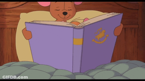 Cartoon Character Reading Book With Rocking Horse GIF