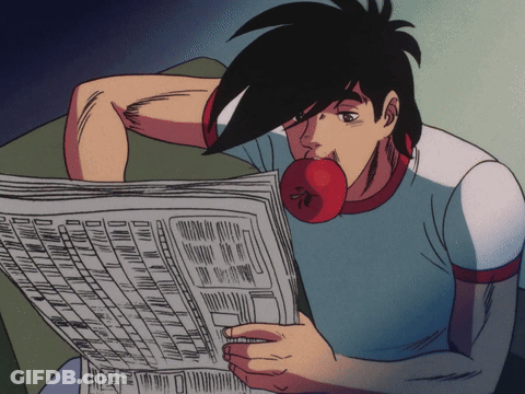 Cartoon Character Reading Newspaper With Tomato In Mouth GIF