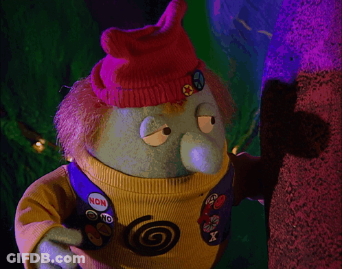 Cartoon Character Red Hat Yellow Sweater Purple Vest Non GIF