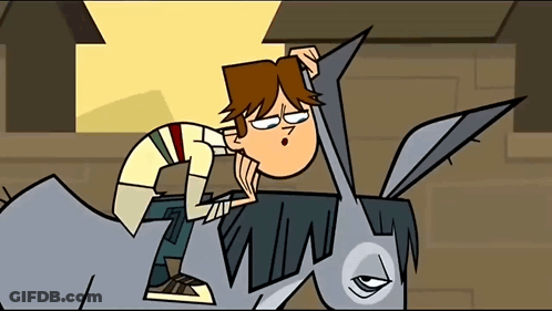Cartoon Character Riding Donkey And Scratching Head GIF