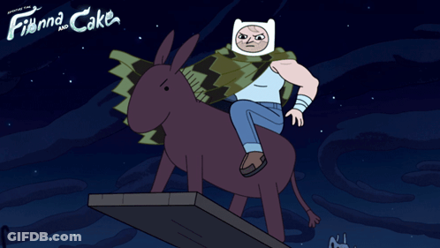 Cartoon Character Riding Donkey With Finn And Cake GIF
