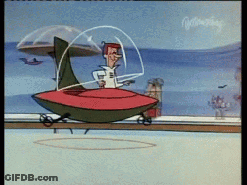 Cartoon Character Riding Flying Vehicle GIF