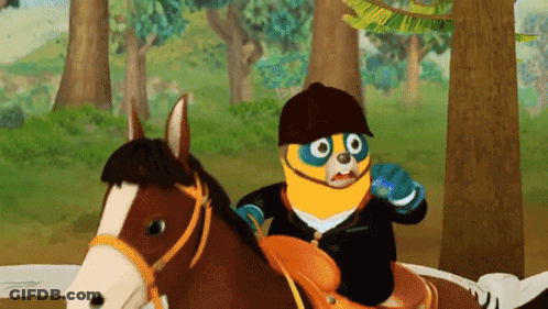 Cartoon Character Riding Horse With Helmet GIF