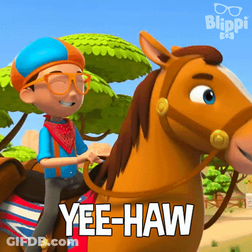 Cartoon Character Riding Horse Yee Haw GIF