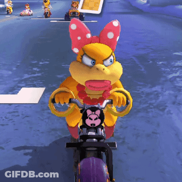 Cartoon Character Riding Motorcycle With Purple Tire GIF