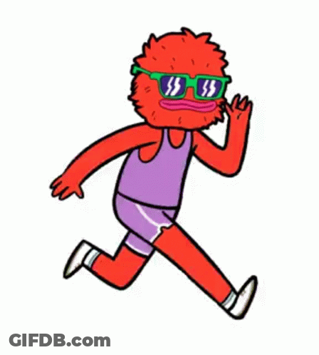 Cartoon Character Running In Purple Tank Top And Sunglasses GIF