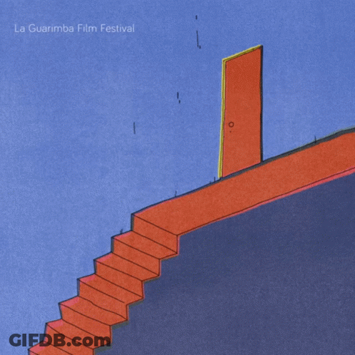 Cartoon Character Running Up Stairs La Guarimba Festival GIF