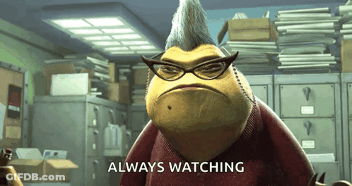 Cartoon Character Saying Always Watching By Filing Cabinets GIF