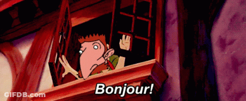 Cartoon Character Saying Bonjour At Window GIF