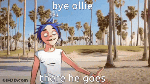 Cartoon Character Saying Bye Ollie There He Goes In Front Of Palm Trees GIF
