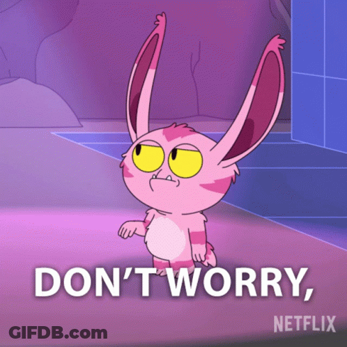 Cartoon Character Saying Don't Worry On Purple Background GIF