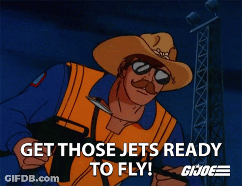 Cartoon Character Saying Get Those Jets Ready To Fly Holding Gun GIF