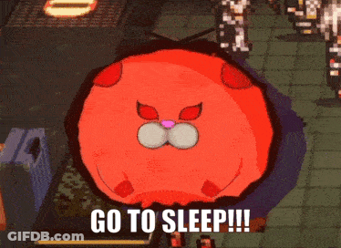 Cartoon Character Saying Go To Sleep In Front Of Orange Ball GIF